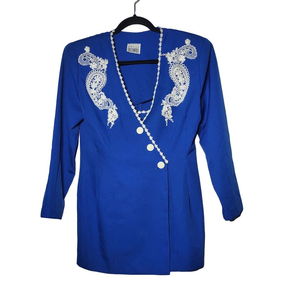 Vintage R&M Richards Womens Blue Crochet Lace 3 Button Blazer‎ Size 10
